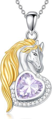 wholesale 925 Sterling Silver Synthetic Birthstone Horse Pendant Necklace Gift for Women-June - Alexandrite