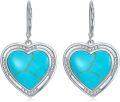 wholesale 925 Sterling Silver Heart-Shaped Genuine Turquoise Drop Earrings for Women-0-0