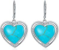 wholesale 925 Sterling Silver Heart-Shaped Genuine Turquoise Drop Earrings for Women-Heart Shaped