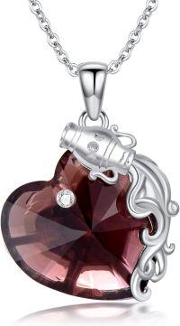 wholesale Sterling Silver Birthstone Zodiac Necklace 12 Constellation Heart Pendant-Aquarius - Birthstone Dark Purple