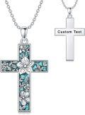 wholesale  Sterling Silver Turquoise Cross Necklace with Birth Flower Pendant -0-34
