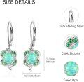 wholesale 925 Sterling Silver Opal Green Gemstone Drop Earrings 4-Leaf Clover Leverback Irish Jewelry-0-5