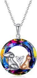 wholesale TOUPOP Gifts For Women Cat Dog Necklace Sterling Silver Animal Pendant Necklaces With Blue Crystal Birthday Jewelry For Women Her Wife Mother's Day -0-0