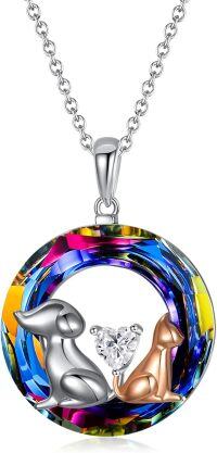 wholesale TOUPOP Gifts For Women Cat Dog Necklace Sterling Silver Animal Pendant Necklaces With Blue Crystal Birthday Jewelry For Women Her Wife Mother's Day -undefined