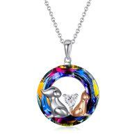 TOUPOP Sterling Silver Blue Crystal Cat Dog Pendant Necklace-undefined