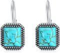 wholesale 925 Sterling Silver Square Genuine Turquoise Leverback Drop Earrings-0-0