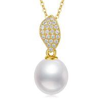 TOUPOP 14K Gold Freshwater Cultured Pearl Necklace with Bow Heart Dolphin Pendant-undefined