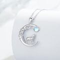 wholesale 925 Sterling Silver Crescent Moon Wolf Howling Pendant Necklace With Moonstone-0-1