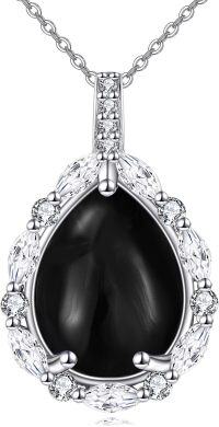 wholesale Sterling Silver Lapis Moonstone Moss Agate Larimar Onyx Cubic Zirconia Pendant Necklace-Black Onyx