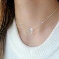 wholesale 925 Sterling Silver Mini Cross Necklace with 24 Chain for Women-0-2