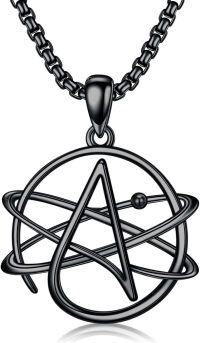 wholesale Black 925 Sterling Silver Pentagram Atom Pendant Necklaces for Men-Black Atheist