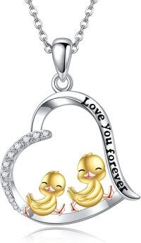 wholesale 925 Sterling Silver Heart Pendant with Ducks Love You Forever Charm Necklace Gifts for Women Girls-2 Duck
