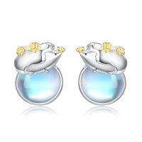 wholesale 925 Sterling Silver Blue Moonstone Elephant Stud Hoops for Women and Girls-hedgehog-hedgehog