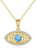 wholesale 14K Gold Blue Sapphire Evil Eye Pendant Necklace Luck Charm s for Women-0-0