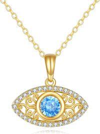 wholesale 14K Gold Blue Sapphire Evil Eye Pendant Necklace Luck Charm s for Women-A-Yellow Gold