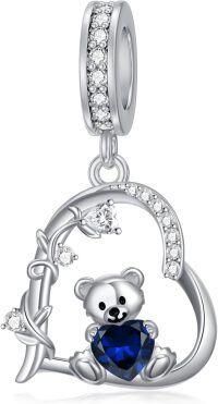 wholesale 925 Sterling Silver 12 Month Birthstone Teddy Bear Charms Bracelet Jewelry Gifts-September