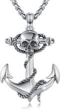 wholesale 925 Sterling Silver Anchor with Skull and Rope Pendant Necklace for Men & Women-0-0