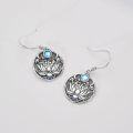 wholesale 925 Sterling Silver Round Lotus Flower Drop Earrings with Moonstone and Sapphire Accents-0-2