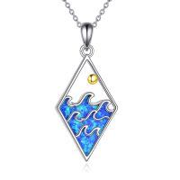 wholesale 925 Sterling Silver Blue Opal Wave Pendant Necklace with Gold Accents-Wave