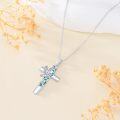 wholesale 925 Sterling Silver Cross with Dove and Turquoise Leaves Pendant Necklace-0-2