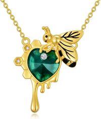 wholesale 925 Sterling Silver Austrian Crystal Heart-Shaped Honeycomb and Bee Pendant Necklace for Women/Mom-4