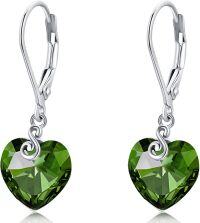 wholesale 925 Sterling Silver Austrian Crystal Heart Birthstone Dangle Drop Earrings-August