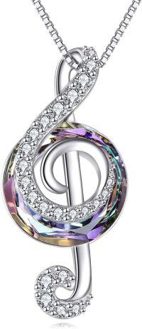 wholesale 925 Sterling Silver Rainbow Crystal Treble Clef Music Note Pendant Necklace for Women-Music Note