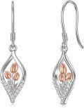 wholesale 925 Sterling Silver Floral Drop Earrings with Pink Roses and CZ Accents-0-0
