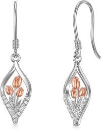 wholesale 925 Sterling Silver Floral Drop Earrings with Pink Roses and CZ Accents-tulip