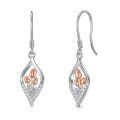 wholesale 925 Sterling Silver Floral Drop Earrings with Pink Roses and CZ Accents-0-0