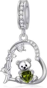 wholesale 925 Sterling Silver 12 Month Birthstone Teddy Bear Charms Bracelet Jewelry Gifts-August