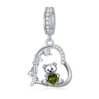 wholesale 925 Sterling Silver 12 Month Birthstone Teddy Bear Charms Bracelet Jewelry Gifts-August