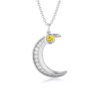 TOUPOP Sterling Silver Citrine Moon Pendant Necklace-undefined