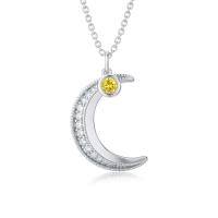 TOUPOP Sterling Silver Citrine Moon Pendant Necklace-undefined