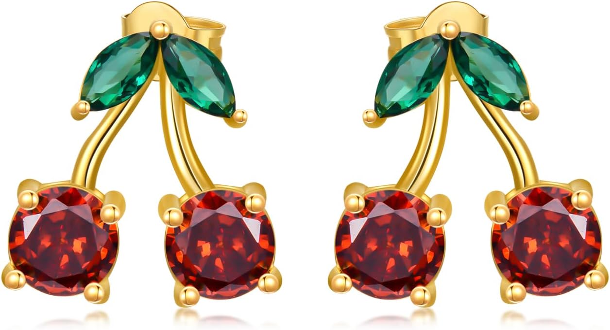 wholesale Gold Cherry Garnet Gemstone 925 Sterling Silver Stud Earrings for Women-0-0