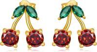 wholesale Gold Cherry Garnet Gemstone 925 Sterling Silver Stud Earrings for Women-Cherry