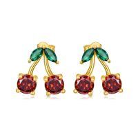 wholesale 925 Sterling Silver Cherry Drop Earrings Gold Plated With Red Green Zircon-Cherry