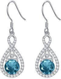 wholesale 925 Sterling Silver Crystal Teardrop Dangle Earrings Valentine s Birthday Gifts for Her-B 03-Mar-Aquamarine