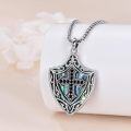 wholesale 925 Sterling Silver Abalone Shell Knight's Templar Cross Shield Pendant Necklace-0-2