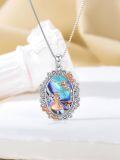 wholesale 925 Sterling Silver Blue Abalone Shell Alice in Wonderland Cat Pendant Necklace with Red Rose and Mushroom Elements - Gifts for Her-0-1