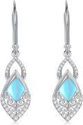 wholesale 925 Sterling Silver 925 Blue Moonstone Leverback Dangle Drop Earrings for Women-0-0