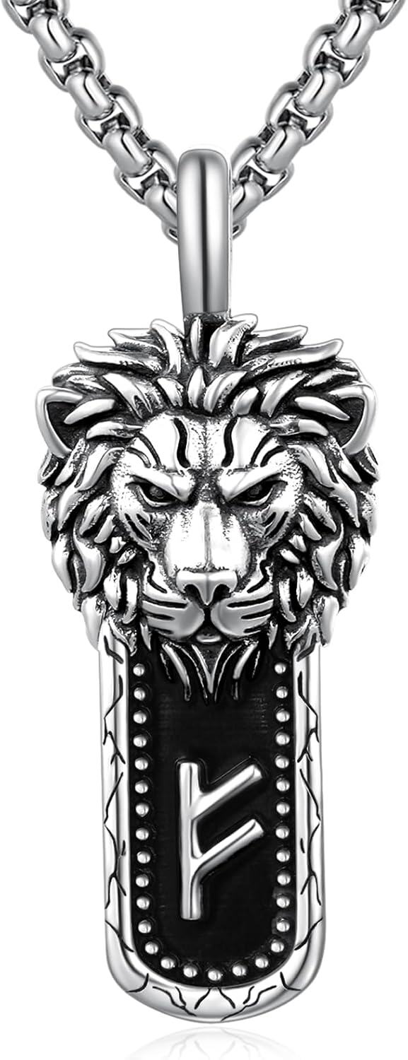 Sterling Silver Black Crystal Wolf Tiger Lion Dog Spider Eagle Scorpion Necklace-Lion-B