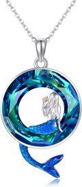 wholesale 925 Sterling Silver Blue Crystal Mermaid Pendant Necklaces for Women Girls-0-0