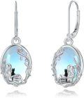 wholesale 925 Sterling Silver Moonstone Fairy and Cat Drop Earrings Fantasy s for Women-0-0