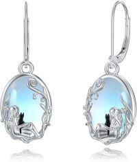 wholesale 925 Sterling Silver Moonstone Fairy and Cat Drop Earrings Fantasy s for Women-Cat