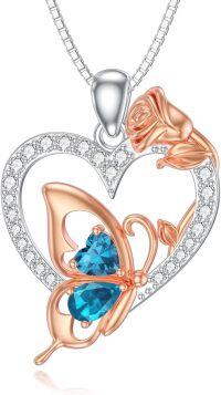 wholesale  Sterling Silver Zircon Butterfly Heart Necklace for Women Birthday Gift -December