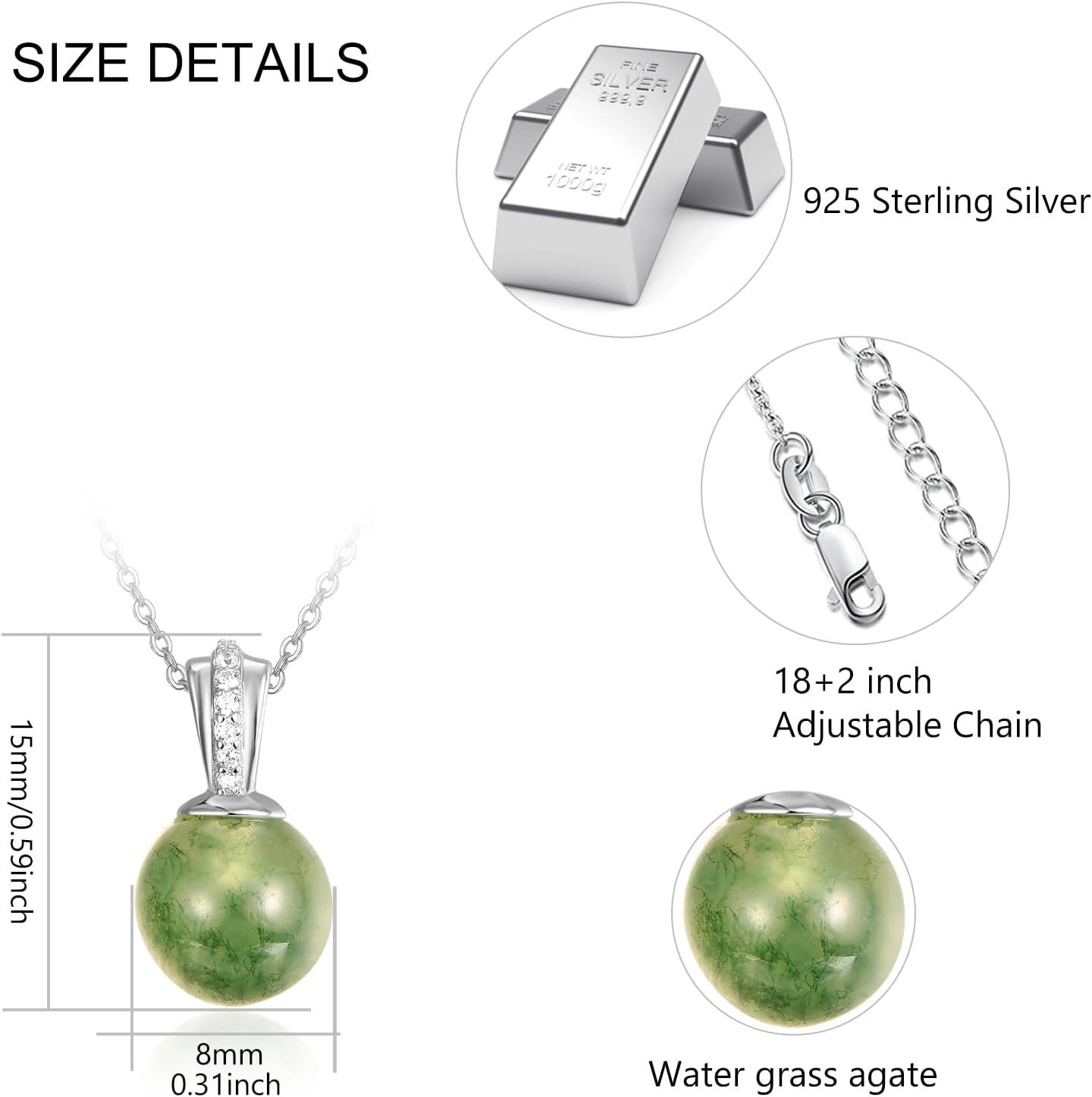 wholesale 925 Sterling Silver Green Moss Agate Pendant Necklace for Women-0-5