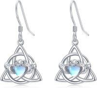 wholesale Sterling Silver Emerald Green Moonstone Irish Claddagh Dangle Earrings-Moonstone