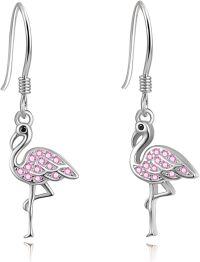 wholesale 925 Sterling Silver Pink Crystal Flamingo Dangle Drop Earrings for Women Gifts-Silver