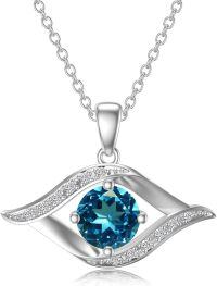 wholesale 14K White Gold Sterling Silver D Color VVS Clarity Evil Eye Diamond Greek Protection Pendant Necklace-A12:Topaz-Sterling Silver-A12:Topaz Sterling Silver